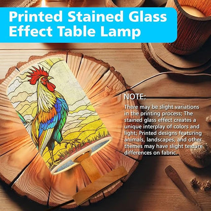 Rooster Table Lamp LED 3-Color Pressed Bedside, Rooster Shade Lamp with Wood Base for Bedroom Living Room Desk Office TL01