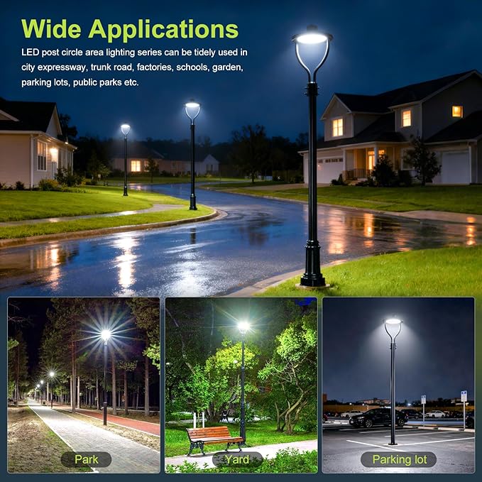 12 Pack LED Post Top Light, Selectable Wattage (150W/120W/90W) & Color Temperature (3000K/4000K/5000K), DLC & ETL Listed, 22500LM with Photocell, IP65 Waterproof for Yard and Street