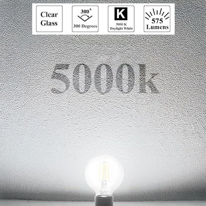 MASTERY MART 48 Pack G25 Globe LED Light Bulbs Dimmable, E26 [60W Equivalent], 5000K Daylight White, Vintage Decorative Filament Bulb for Bathroom Mirror, 5.5W LED, UL Listed, Energy Star