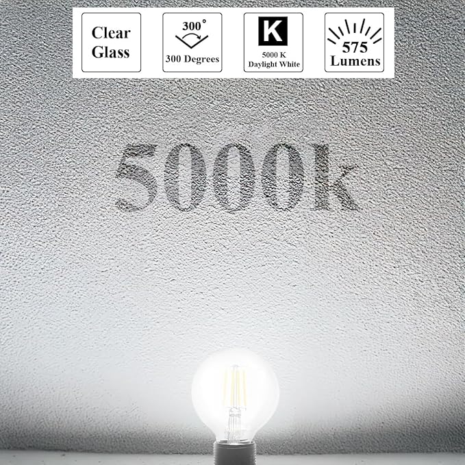 MASTERY MART 36 Pack G25 Globe LED Light Bulbs Dimmable, E26 [60W Equivalent], 5000K Daylight White, Vintage Decorative Filament Bulb for Bathroom Mirror, 5.5W LED, UL Listed, Energy Star