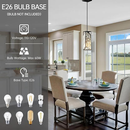 Black Pendant Lights Kitchen Island 1 Pack, Mini Crystal Chandeliers, Modern Pendant Lights Ceiling Lighting Fixtures for Kitchen Island, Dinning Room, Bedroom