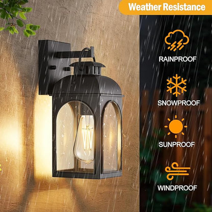 Outdoor Wall Lights, 2 Pack Outside Porch Lights Modern Wall Mount Exterior Lighting Fixtures Black Sconces Lanterns Waterproof Anti Rust for Farmhouse House Garage Doorway Front Door