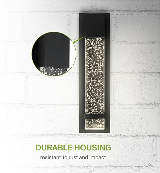 ASD LED 18" Bubble Glass Wall Light Fixture, Outdoor & Indoor Seeded Sconce | 3CCT, Waterproof, Dimmable, ETL Listed | 12W 500LM 3000-5000K 120V | Exterior Lantern, Porch Lighting | Black