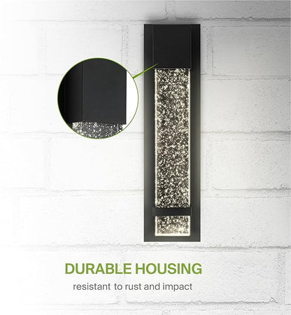 ASD LED 18" Bubble Glass Wall Light Fixture, Outdoor & Indoor Seeded Sconce | 3CCT, Waterproof, Dimmable, ETL Listed | 12W 500LM 3000-5000K 120V | Exterior Lantern, Porch Lighting | Black