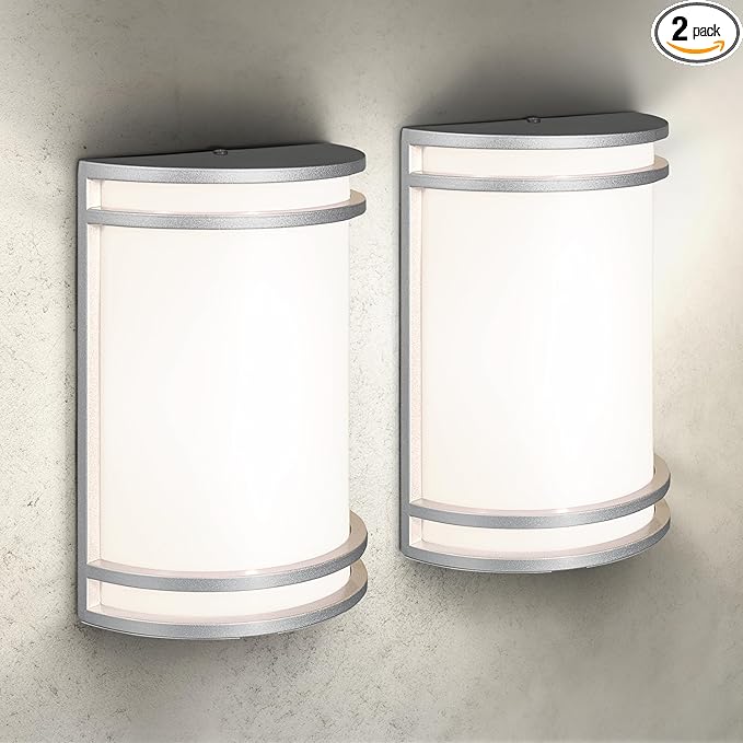 ASD 10 Inch LED Outdoor & Indoor Wall Mount Light Fixture - Brushed Nickel Modern Wall Sconce Lighting - 15W 120-277V 3000K 4000K 5000K Dimmable Front Door & Patio Exterior Lights - ETL, 2 Pack