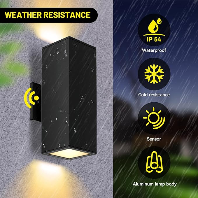 2-Pack Exterior Wall Light Fixtures, Outdoor Waterproof Wall Sconce with Dusk to Dawn Photocell Sensor, Modern Porch Lights Outdoor Up Down for Patio Entryway Front Door
