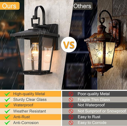 Kalium Outdoor Light Fixtures Wall Mount, Waterproof Exterior Wall Lanterns with Glass, Matte Black, Outside Wall Sconces, Front Porch Lighting for House Garage Doorway Patio 12.5 in