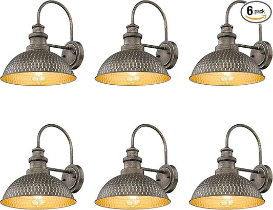 Outdoor Barn Light Fixture, 11.4 Inch Farmhouse Exterior Vintage Wall Mount Lighting, Anti-Rust Waterproof Industrial Outside Wall Sconces for House Porch Patio Garage Yard (Vintage Bronze, 6 Pack)