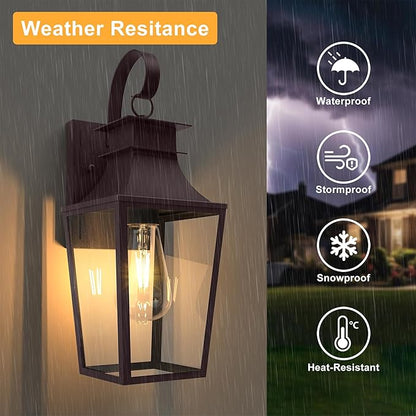Outdoor Wall Lantern, 𝟏𝟔 𝐈𝐍𝐂𝐇 Dusk to Dawn Outside Light Wall Sconce with E26 Sockets & Clear Glass Shades, Oil Rubbed Bronze Waterproof Outdoor Lights for House Front Door Porch