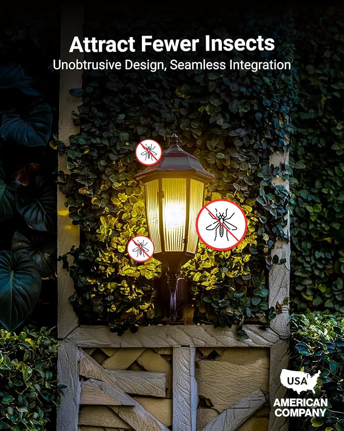 Sunco Yellow Light Bulbs Outdoor A19, LED Bug Lights for Outside Dusk to Dawn, 480 LM, 9W, 2000K Amber Glow, Auto On/Off Photocell Sensor, E26 Base, for Porch Patio Deck Backyard UL 4 Pack.