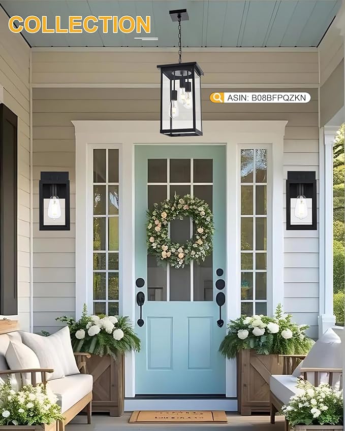 TODOLUZ 2-Pack Outdoor Wall Sconce, 1-Light Black Waterproof Porch Wall Light Fixture for Front Door Patio Garage Doorway, E26 Bulb Base
