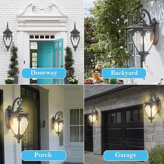 Large Outdoor Wall Lights Exterior Lighting Fixtures, 24.6 Inch Waterproof Large Outdoor Lanterns for Porch Light Fixture, Black Exterior Sconce Light for Outside House Patio Garage