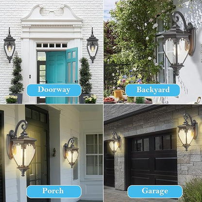 Large Outdoor Wall Lights Exterior Lighting Fixtures, 24.6 Inch Waterproof Large Outdoor Lanterns for Porch Light Fixture, Black Exterior Sconce Light for Outside House Patio Garage