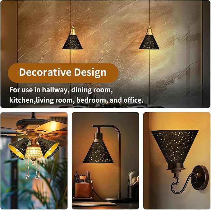 Pendant Light Shade, ALUCSET Trumpet Star Iron Lampshade Fitter 2.4 inch Height 7.4 Inch Bottom Diameter 5.7 Inch Fits Bedroom Lving Room and Bathroom for Chandelier Shades Wall Sconces Series 2 Packs
