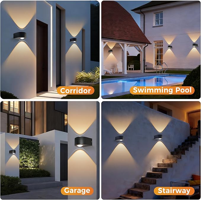 Wall Lights Outdoor 8W, 3000K 705 LM Modern Porch Light, Up Down Lights, Matte Black Waterproof Wall Sconce, Aluminum, Exterior Light Fixture Wall Mount for Porch Patio Door (2-Packs)