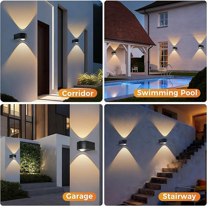 Wall Lights Outdoor 8W, 3000K 705 LM Modern Porch Light, Up Down Lights, Matte Black Waterproof Wall Sconce, Aluminum, Exterior Light Fixture Wall Mount for Porch Patio Door (2-Packs)