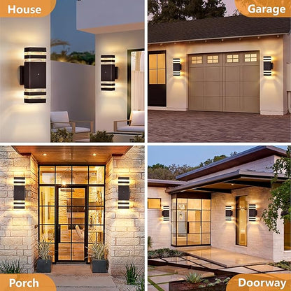 DASTOR 4 Pack Dusk to Dawn Outdoor Lighting, Modern Outdoor Wall Light Fixtures Brown Exterior Lights for House, Waterproof Aluminum Up and Down Lights Outdoor for Porch Garage Patio