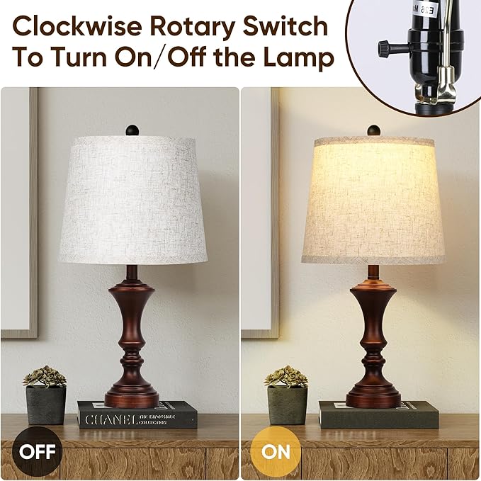 ROTTOGOON Retro Table Lamps Set of 2 Nightstand Lamp for Bedroom Vintage Rustic Table Lamps for Living Room Traditional Nightstand Bedside Lamps Bulb NOT Included