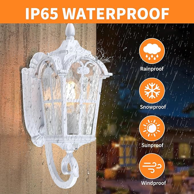 LONEDRUID Dusk to Dawn Sensor Outdoor Porch Light White Exterior Wall Lantern Modern Outside Sconce Lighting Fixtures Waterproof Wall Mount Lamp for House Garage Patio Entryway