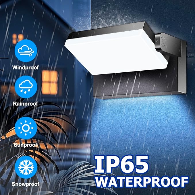 60W LED Outdoor Wall Lights with 360°Rotation, Flood Lights Outdoor 5000K 4000K 3000K 3 Colors Changeable,Outside Sconce Security Lights for Garage Barn Front Porch
