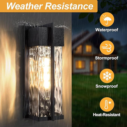 18IN Modern Exterior Lighting Fixtures(T300 Bulb Included), Dusk to Dawn Outdoor Lighting Waterproof Rippled Glass Wall Sconces, Open Bottom Outside Lights for House, Porch, Garage