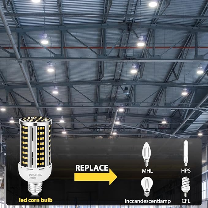 35W 6 pack LED Corn Light Bulb 3000K,(300W Equivalent ) Commercial Grade warm white E26/E39 5000LM Medium Mogul Base LED Lamp,Large Area Lights For Outdoor Indoor Garage Warehouse Factory Bay Light