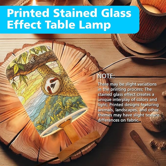 Sloth Table Lamp LED 3-Color Pressed Bedside, Sloth Shade Lamp with Wood Base for Bedroom Living Room Desk Office TL01