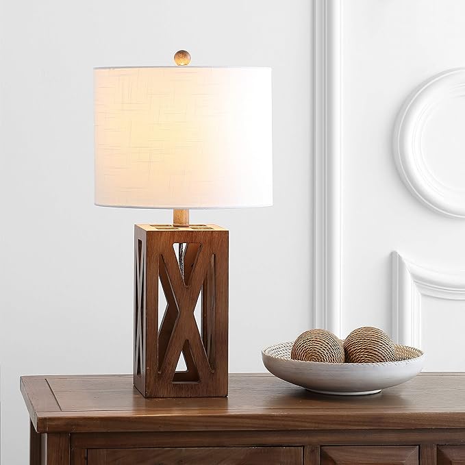 JONATHAN Y JYL1062A Stewart 21.5" Wood LED Table Lamp Industrial French Country Rustic Bedside Desk Nightstand Lamp for Bedroom Living Room Office College Bookcase LED Bulb Included, Brown
