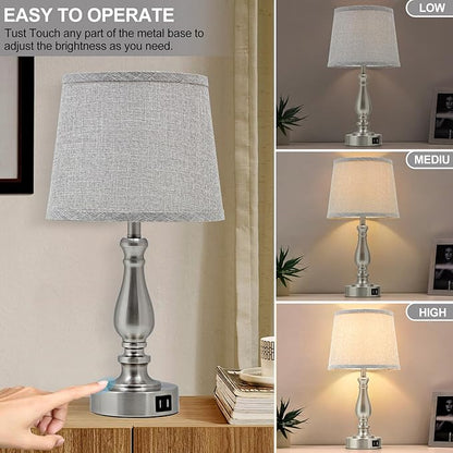 Table Lamps for Bedroom Set of 2,Dimmable Touch Bedside Lamps with Dual USB A+C Ports - Nightstand Lamp for End Table Modern Night Stand Lamps for Living Room Guest Room
