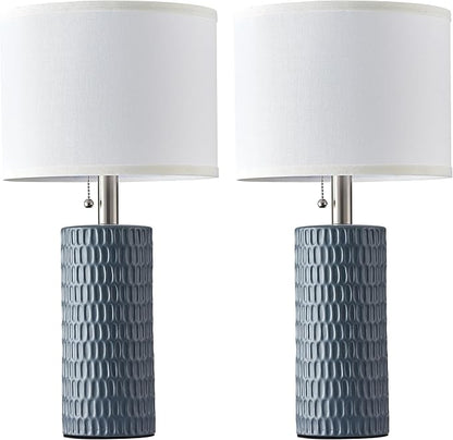 Table Lamps for Living Room Set of 2, Ceramic Table Lamps for Bedroom, 20" Modern Lamps for Night Stands, Grey