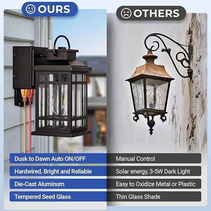 Outdoor Light Fixture Dusk to Dawn, Oil Rubbed Bronze Front Porch Lighting with GFCI Outlet, Modern Patio Lights Outdoor Waterproof and Anti-Rust, 2-Pack Outside Lantern Lights with E26 Sockt