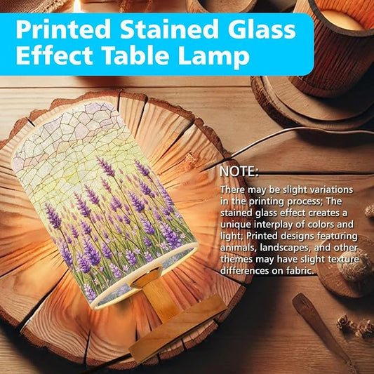 Lavender Table Lamp LED 3-Color Pressed Bedside, Lavender Shade Lamp with Wood Base for Bedroom Living Room Desk Office TL01