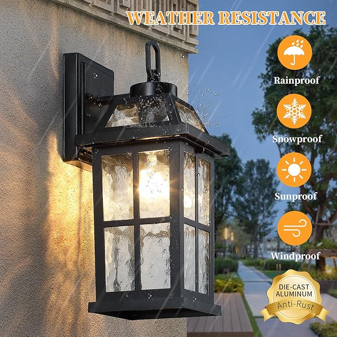 14 '' Outdoor Lights for House 2 Packs, Black Exterior Light Fixtures Porch Light Wall Mount, Waterproof Sconce Lights Outside, Modern Outdoor Lighting Wall Lanterns for House Garage Patio Front Door