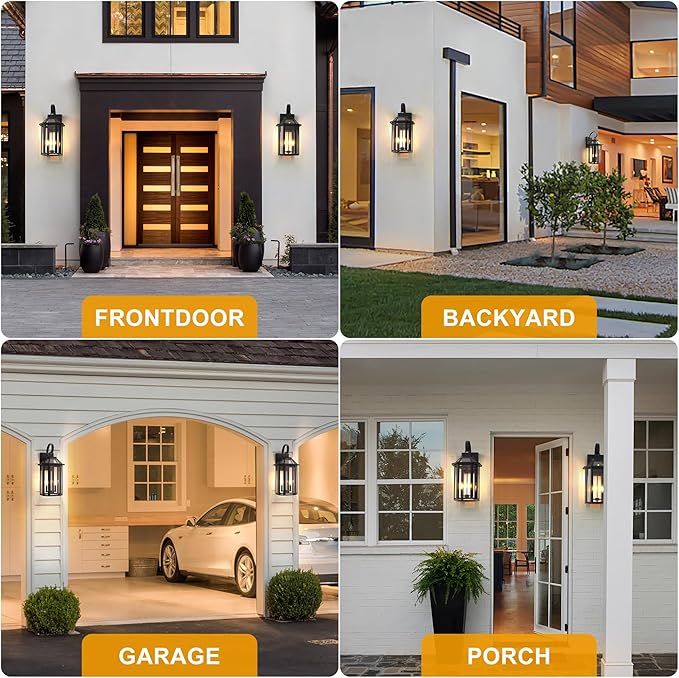 Large Outdoor Wall Lantern 2-Light, 26.3 Inch Waterproof Exterior Wall Sconce Light Fixtures, Glass Porch Lights for Front Door, Patio, and House Garage, Black