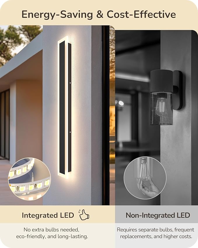 EDISHINE Upgraded 2 Pack 39.4" Modern Outdoor Wall Light Exterior, Led Linear Outdoor Wall Sconce, Adjustable Brightness & Color Temperature, IP65 Waterproof, Long Exterior Lighting Fixture for Garage
