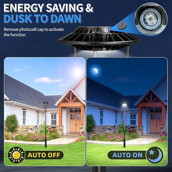 LED Post Light with Photocell, 60W 48W 36W Post Top Lights 3000K 4000K 5000K Adjustable Wattage & CCT, DLC Listed 7800LM Outdoor Pole Light Fixture, IP65 Waterproof Commercial Street Area Lighting