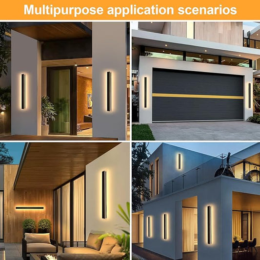2Pack Modern Outdoor Wall Lights 39.4" Black Porch Wall Light 3000K Anti Rust Exterior Wall Sconces Long LED Linear Exterior Lighting Fixtures for Living Room Garage Swimming Pools
