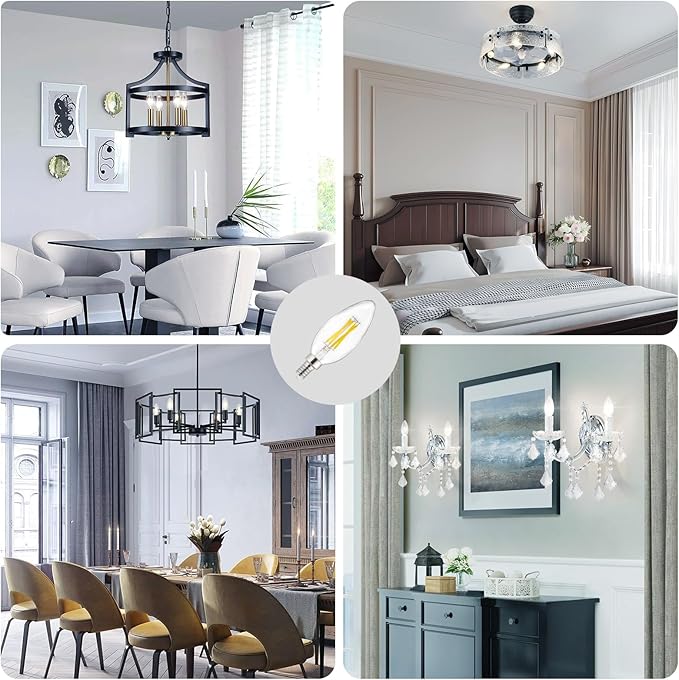 Depuley LED Light Bulbs E12: Candelabra Candle Light Bulb 4W Equivalent 40W Incandescent - LED Chandelier Light Bulbs 5000K Daylight - C35 Clear Filament Bulb E12 Base 500 LM 90+ CRI 12 Pack