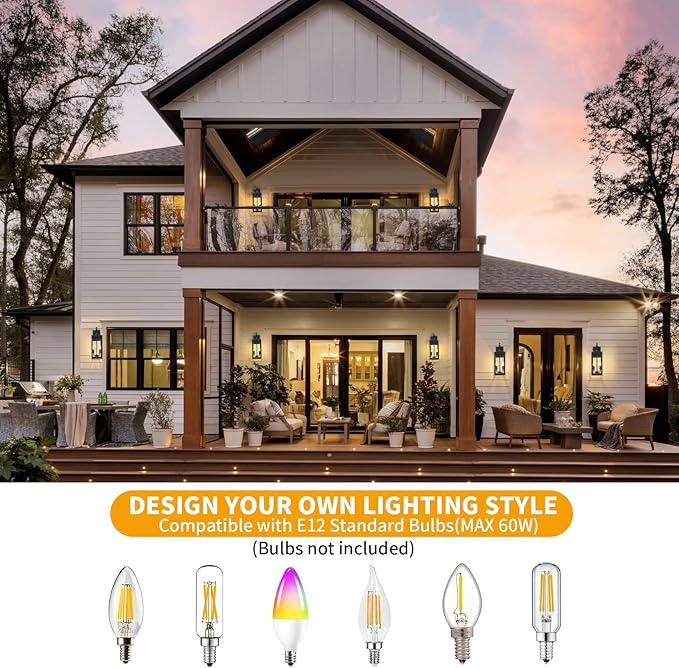18'' Large Outdoor Light Fixture 2 Packs, Black Porch Lantern Wall Mounted, Waterproof 2-Light Exterior Lighting Fixtures with Clear Tempered Glass, Modern Sconce Outside Lights for House Patio Garage