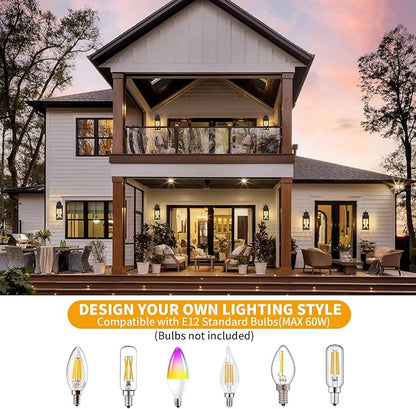 18'' Large Outdoor Light Fixture 2 Packs, Black Porch Lantern Wall Mounted, Waterproof 2-Light Exterior Lighting Fixtures with Clear Tempered Glass, Modern Sconce Outside Lights for House Patio Garage