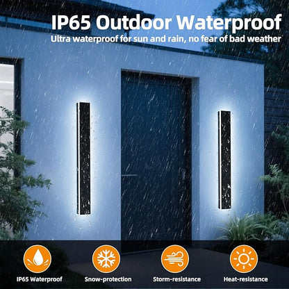 Upgrade Widened 2 Pack Long Outdoor Wall Lighting Fixture, 57inch Modern LED Wall Sconce, 3 Color 3000K/4500K/6000K, 50W, IP65 Waterproof, Black Exterior Light Fixture for Patio, Garden, Garage