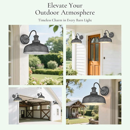 Outdoor Farmhouse Barn Light, Outside Wall Sconce, Weather Resistant Anti-Rust Farmhouse Exterior Wall Light, Outdoor Lantern Lamp for Porch, Garage, Patio, Entryway (Antique Black, 2 Pack)