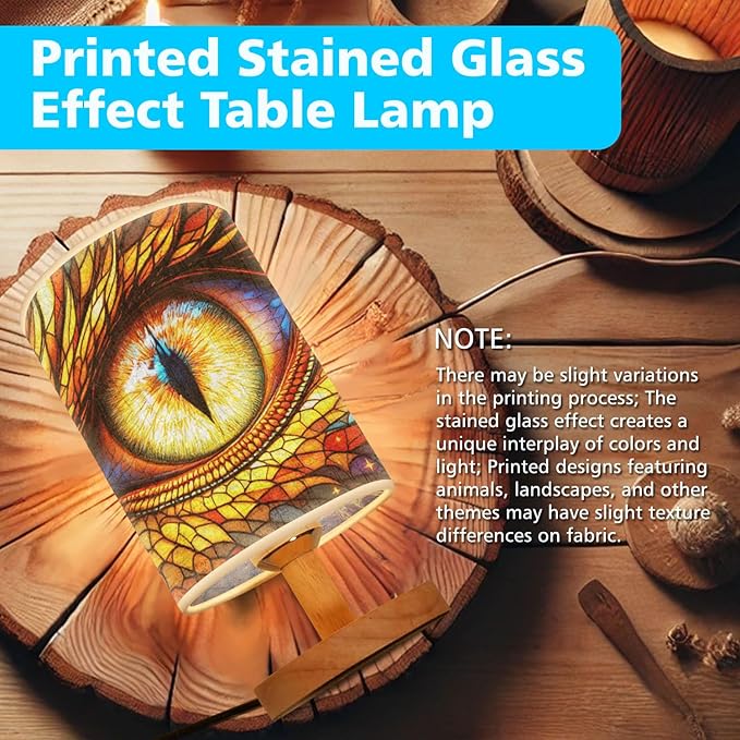 Dragon Eye Table Lamp LED 3-Color Pressed Bedside, Dragon Eye Shade Lamp with Wood Base for Bedroom Living Room Desk Office TL01