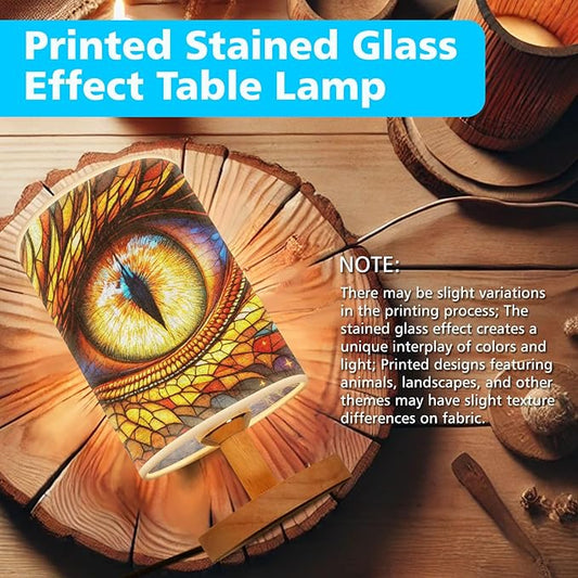 Dragon Eye Table Lamp LED 3-Color Pressed Bedside, Dragon Eye Shade Lamp with Wood Base for Bedroom Living Room Desk Office TL01