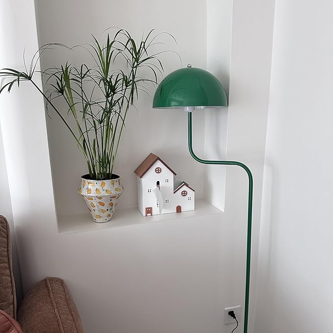 Nordic Style Green Floor Lamp Metal Dome Shade Modern Floor Light Mush-Room Cute Standing Floor Lamp Tall Unique Lamps with Foot Switch and Iron Shade