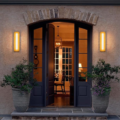 16.9" Modern Outdoor Wall Light 3000K Milky White Acrylic LED Outdoor Sconce Lights Wall Mount Hand-Rubbed Coffee Finish Exterior Lighting Fixtures for House Front Patio Porch Garage