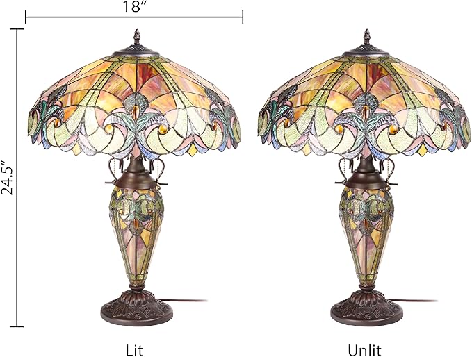 RIVER OF GOODS 24.5" H Halston Double Lit Amber Bowl Shade Stained Glass Table Lamp