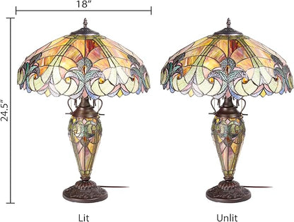 RIVER OF GOODS 24.5" H Halston Double Lit Amber Bowl Shade Stained Glass Table Lamp