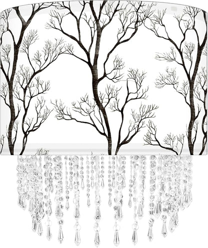 Winter Tree Branch Lamp Shade with Acrylic Bead Droplets, Branch Drum Fabric Light Shade for Pendant Table & Floor Lamp, Traditional Mordern Decor, 15.7in
