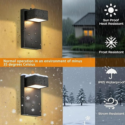 Alighting Outdoor Wall Light Fixtures with Dusk to Dawn Sensor, Modern Black LED Porch Lights Outdoor, 3000K Warm White Waterproof Wall Sconce for House, Garage, Patio, Entryway